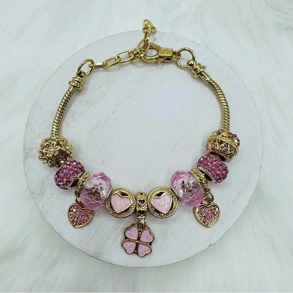 Heart & Clover Charm Bracelet Pink - Picture 3 of 4